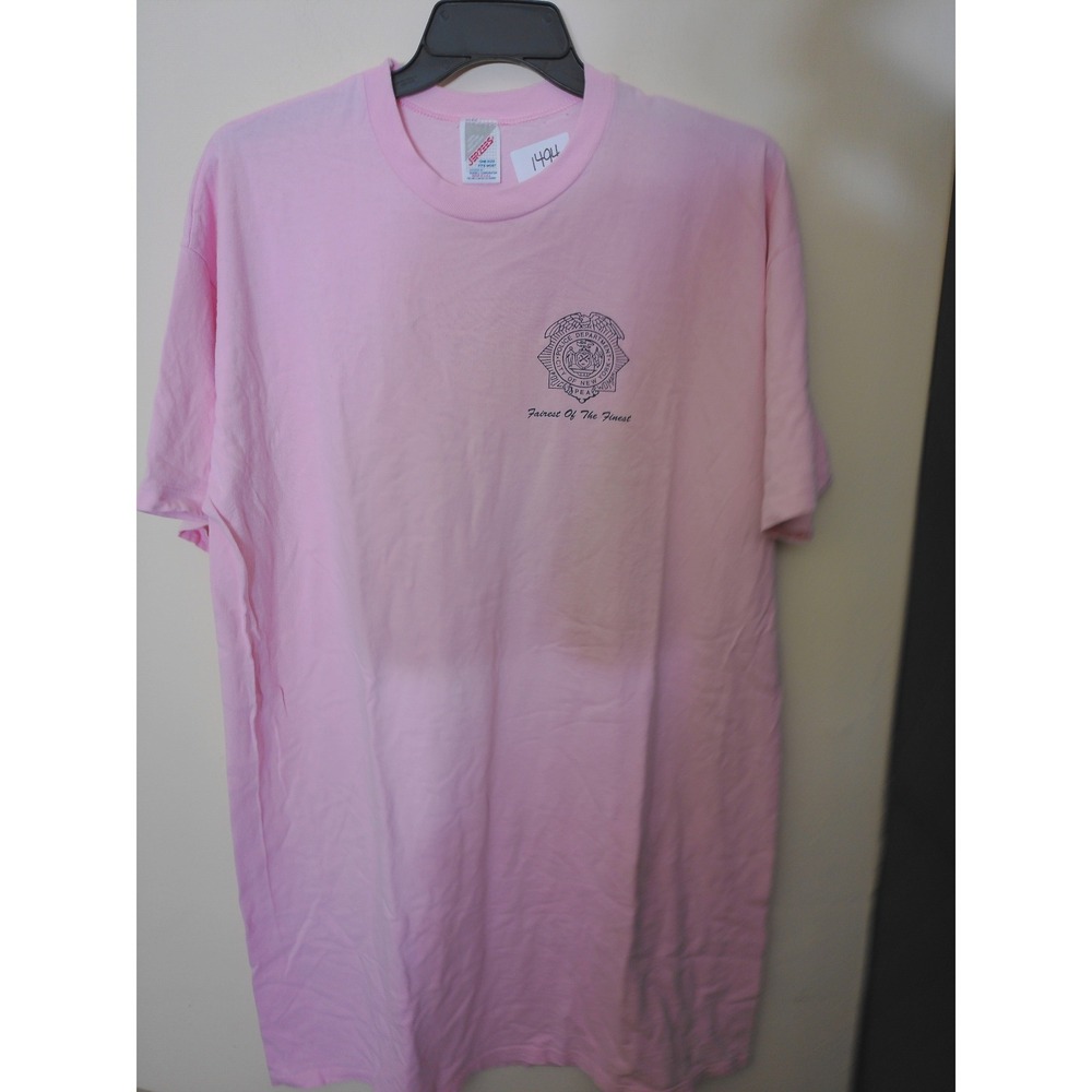 Jerzees T-Shirt Mens OSFM Pink Vintage NYPD Graphic Single Stitch 90s Streetwear